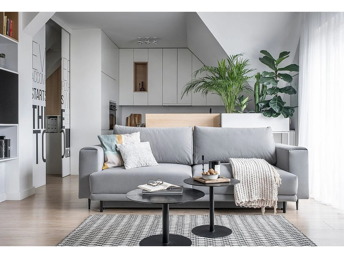 Sofá convertible recto DAVINA de terciopelo con compartimento de almacenamiento - Patas de metal negro-Color Gris