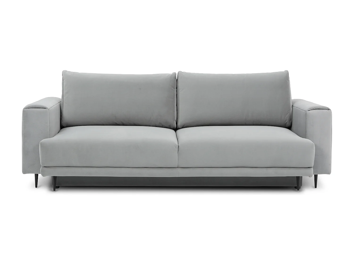 Canapé droit convertible 3 places velours DAVINA 246cm - Coffre & pieds métal noir-Gris