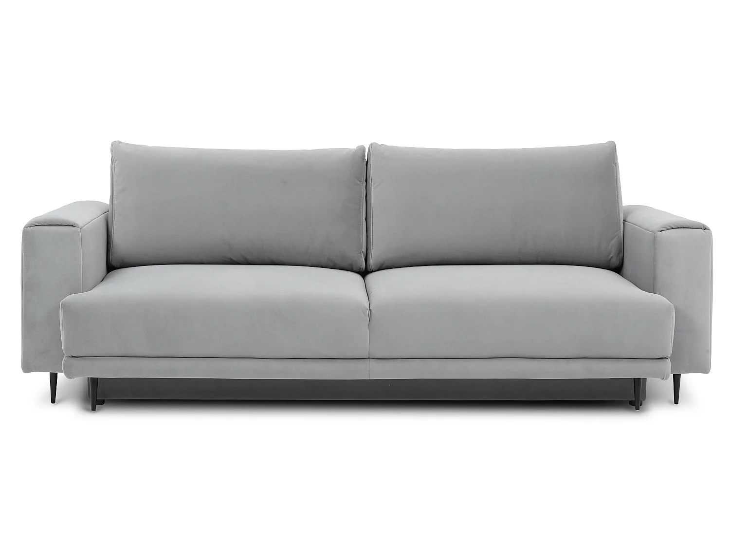Canapé droit convertible 3 places velours DAVINA 246cm - Coffre & pieds métal noir-Gris