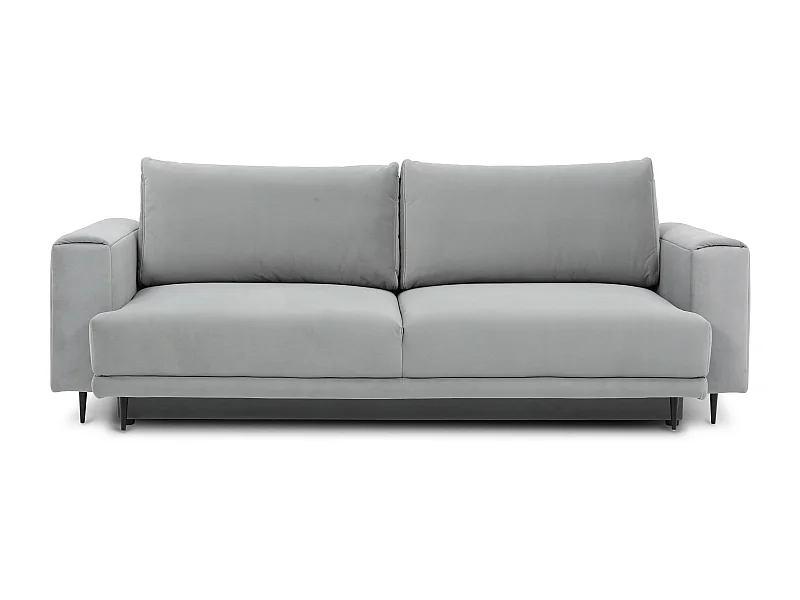 Canapé convertible design 4 places velours gris clair et pieds métal noir Arkia 260cm