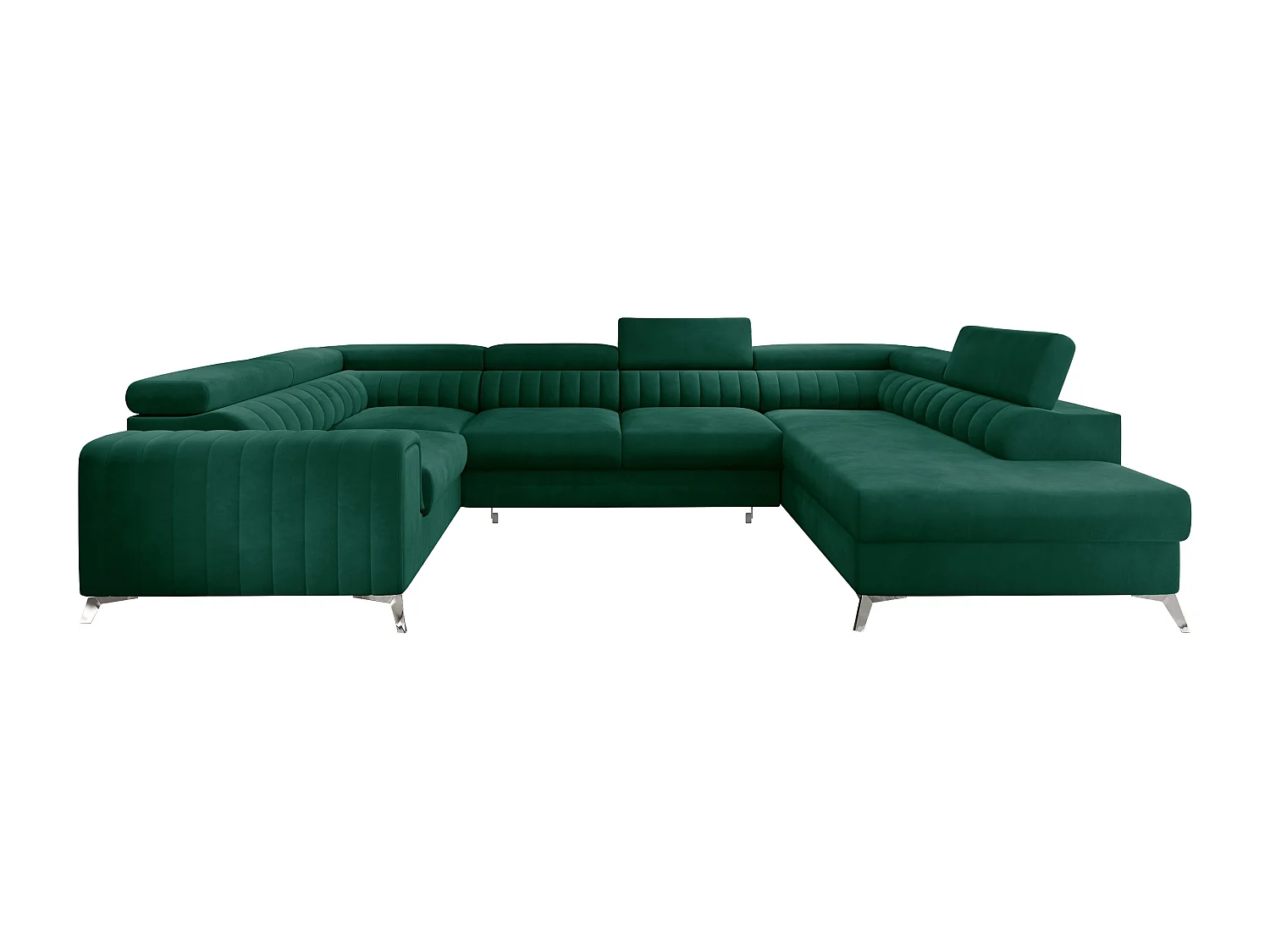 Canapé panoramique convertible velours vert avec coffre de rangement Louve 340cm-Coffre de rangement à droite