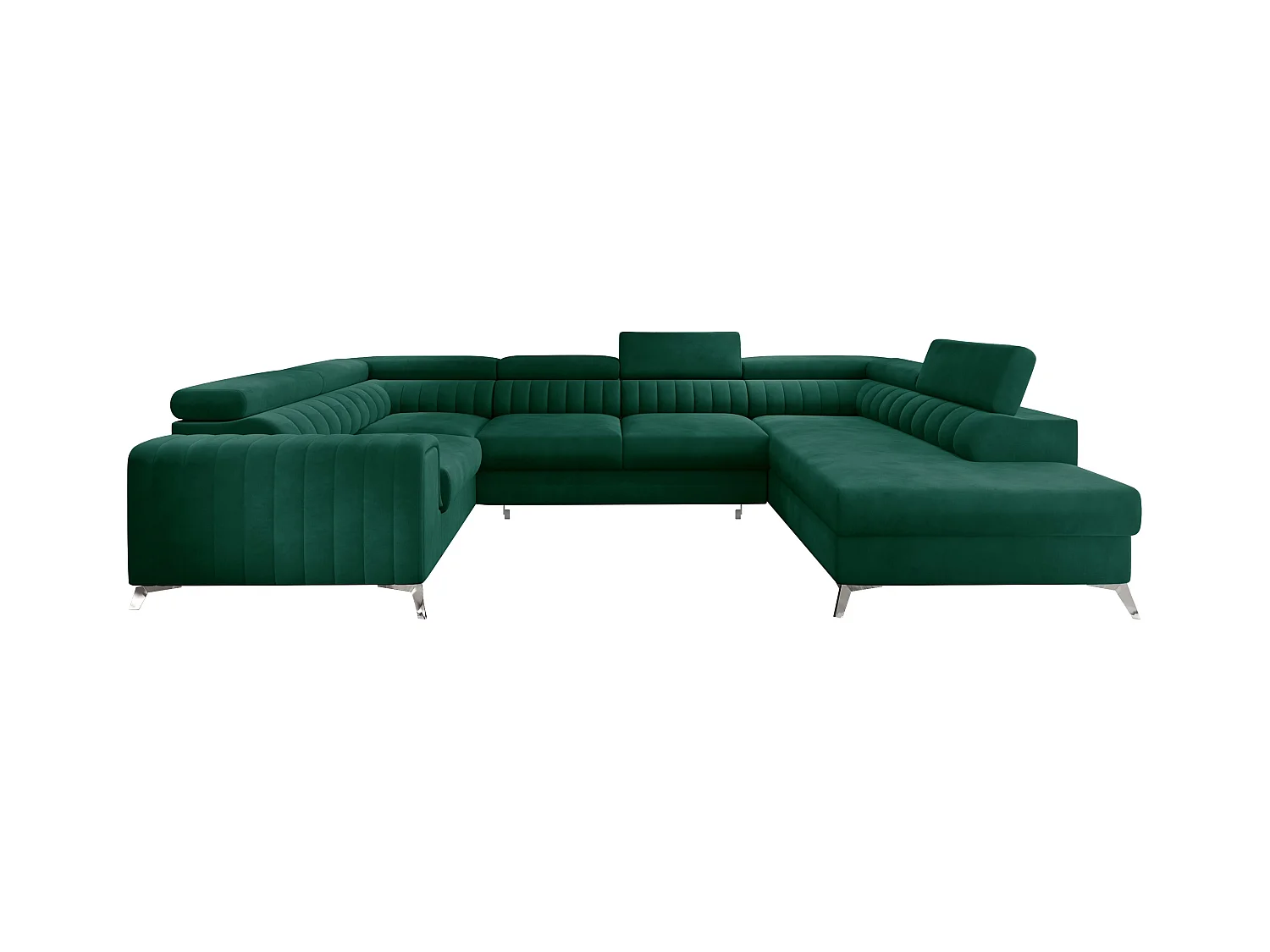 Canapé panoramique convertible velours vert avec coffre de rangement Louve 340cm-Coffre de rangement à droite