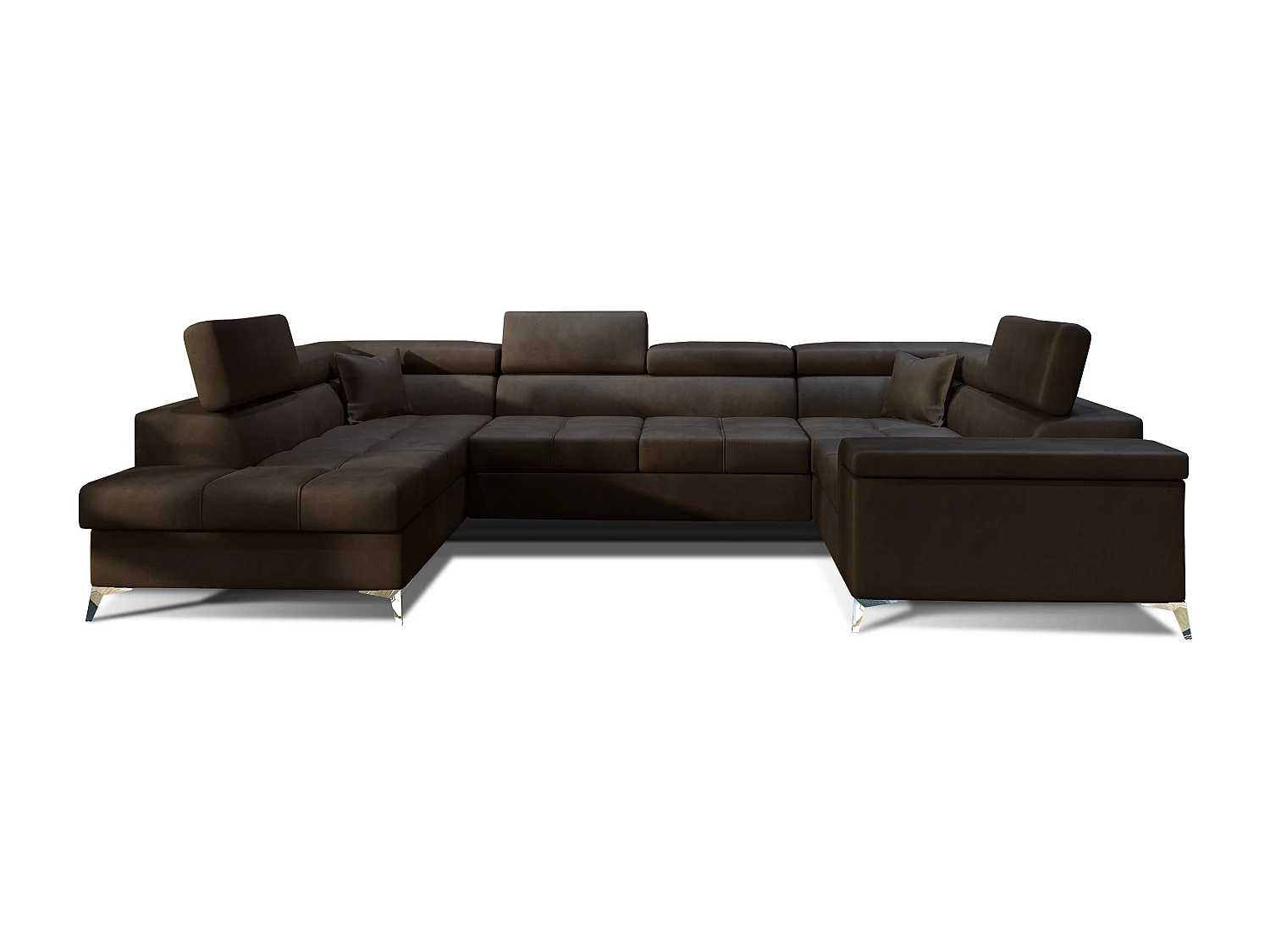 Canapé panoramique convertible velours marron avec coffre de rangement Triano 342cm-Coffre de rangement à droite