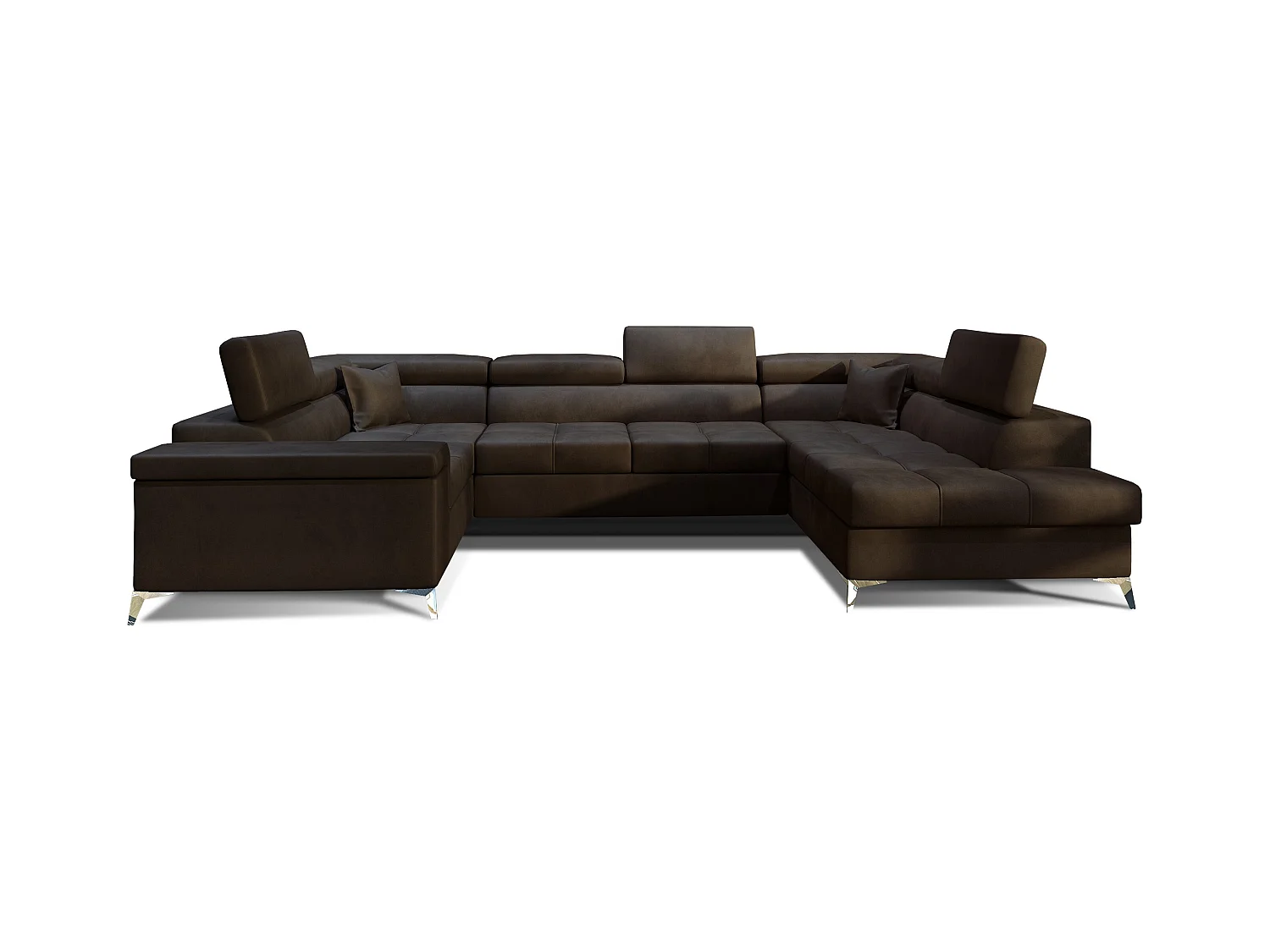 Canapé panoramique convertible velours marron avec coffre de rangement Triano 342cm-Coffre de rangement à droite