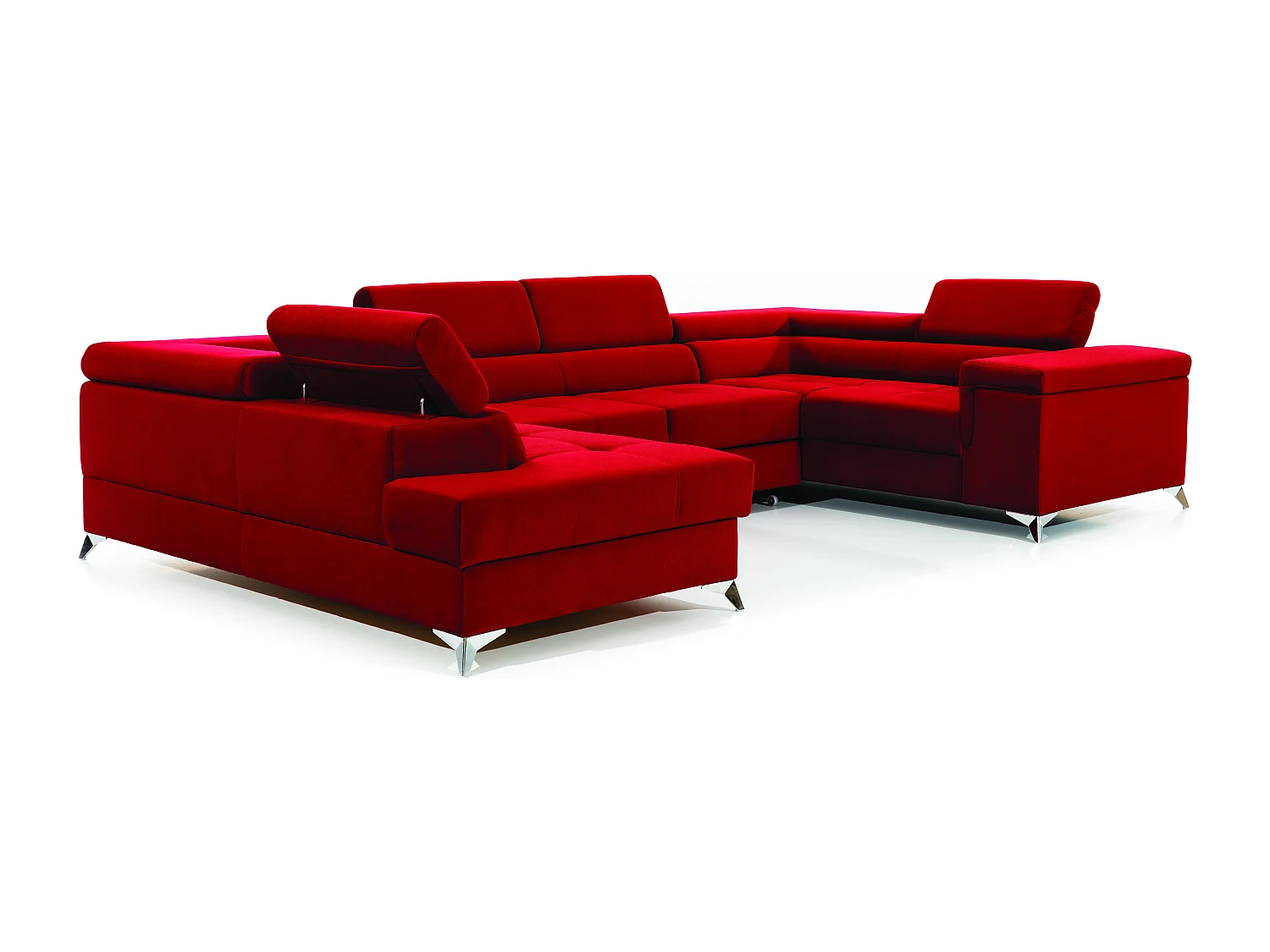 Bruin fluwelen panoramische slaapbank met Triano opbergbox 342 cm-Opslagruimte naar rechts