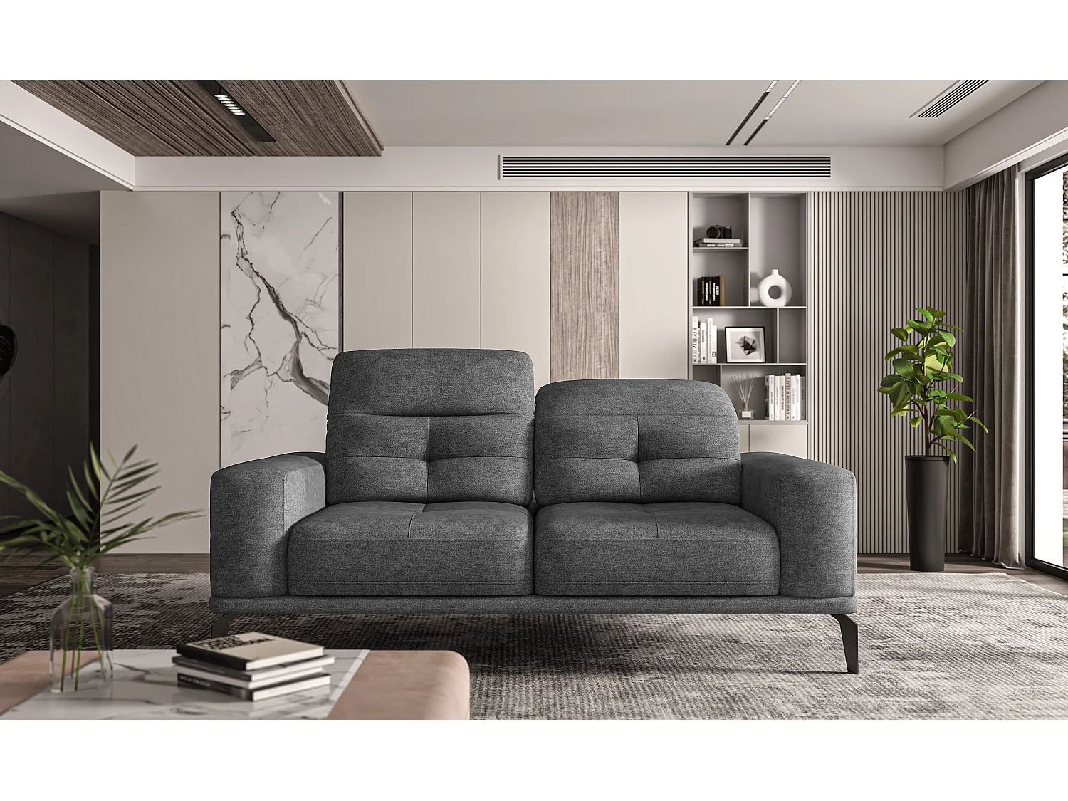 Canapé droit design 2-3 places tissu gris Torpille 195cm