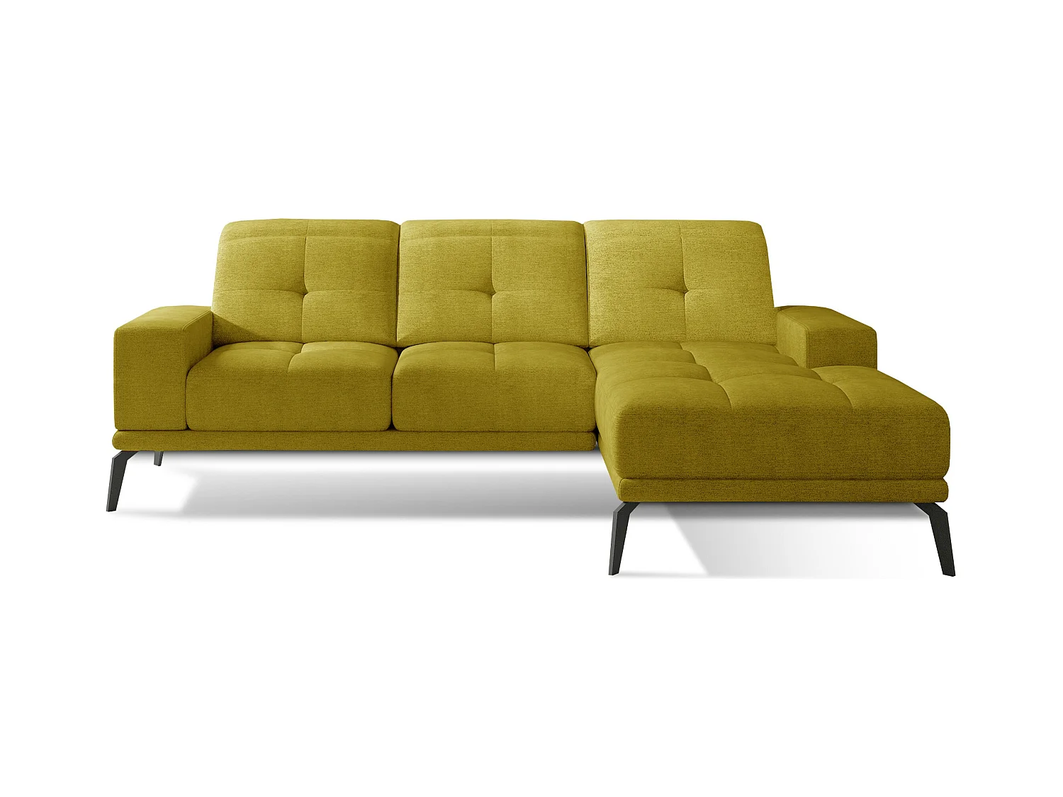 Canapé d'angle droit 5 places tissu jaune Torpille 265cm