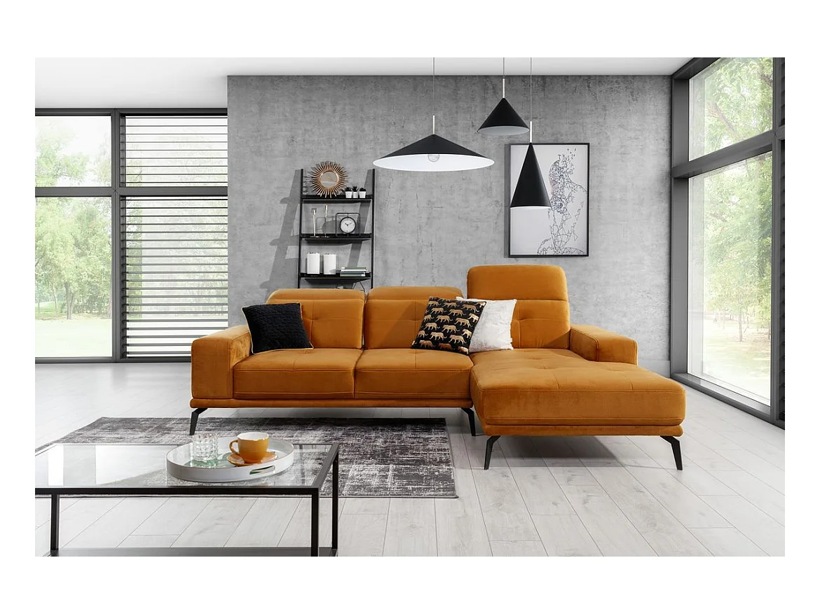 Canapé d'angle droit 5 places tissu jaune Torpille 265cm