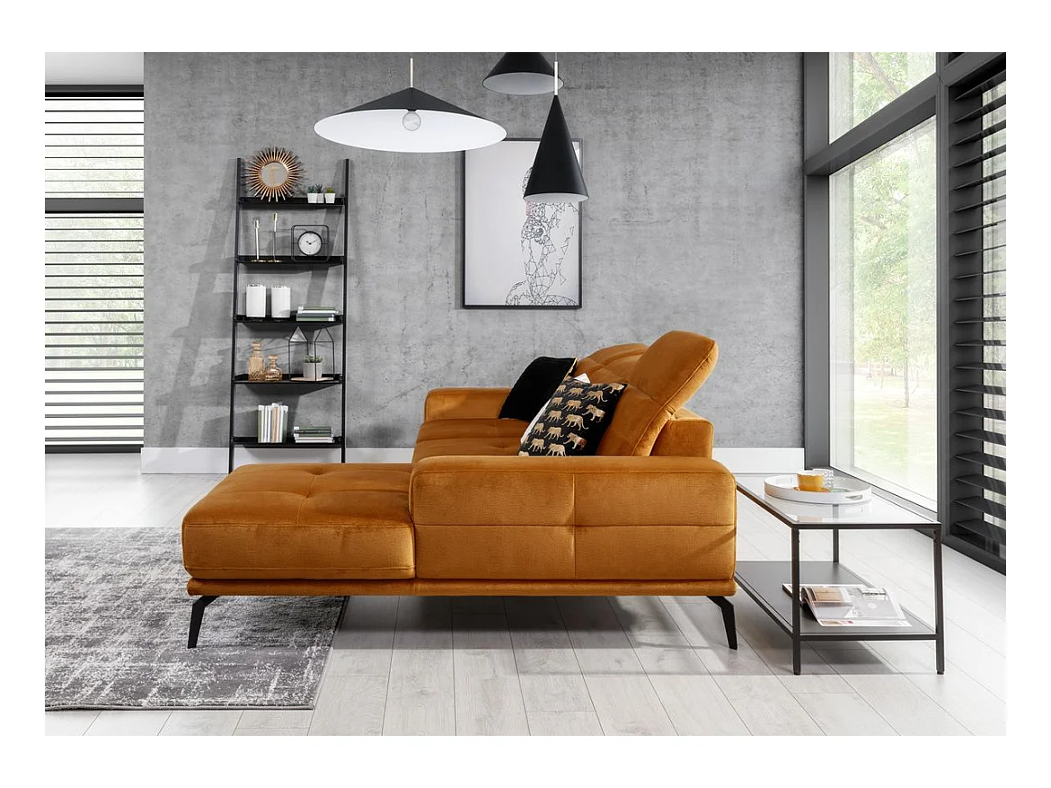 Canapé d'angle droit 5 places tissu jaune Torpille 265cm