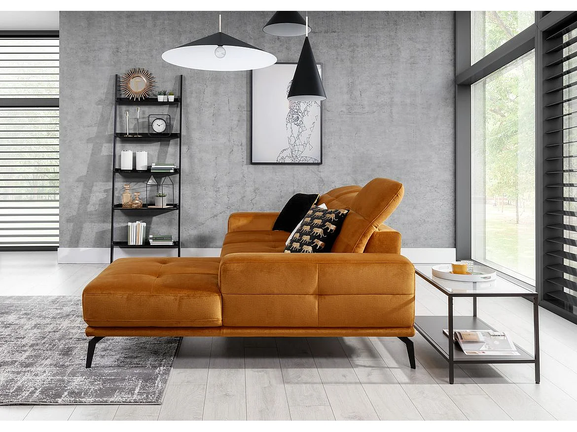 Canapé d'angle droit 5 places tissu jaune Torpille 265cm