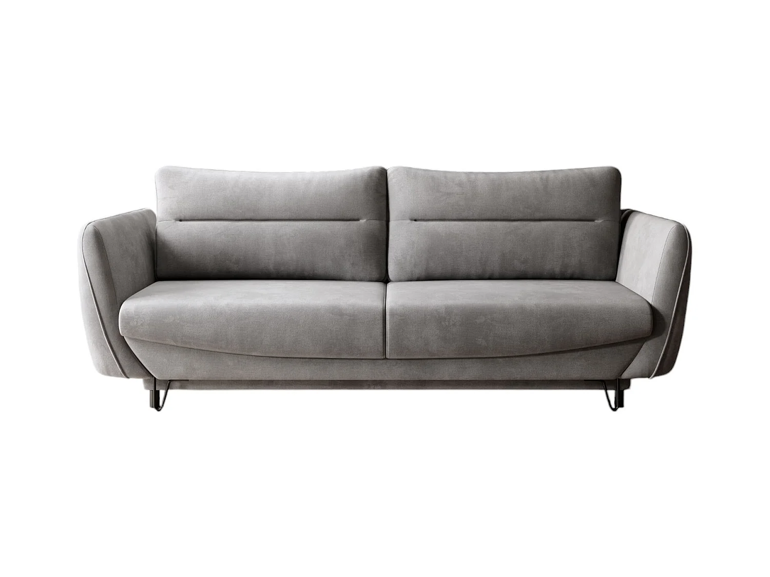 Canapé droit convertible velours ZURIK - Coffre de rangement et pieds métal noir-Gris clair