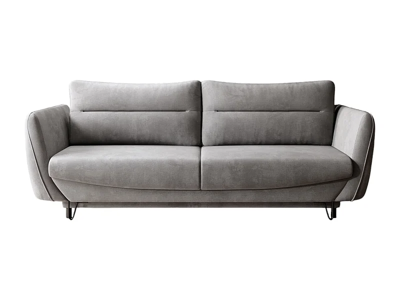 Canapé droit convertible velours ZURIK - Coffre de rangement et pieds métal noir-Gris clair