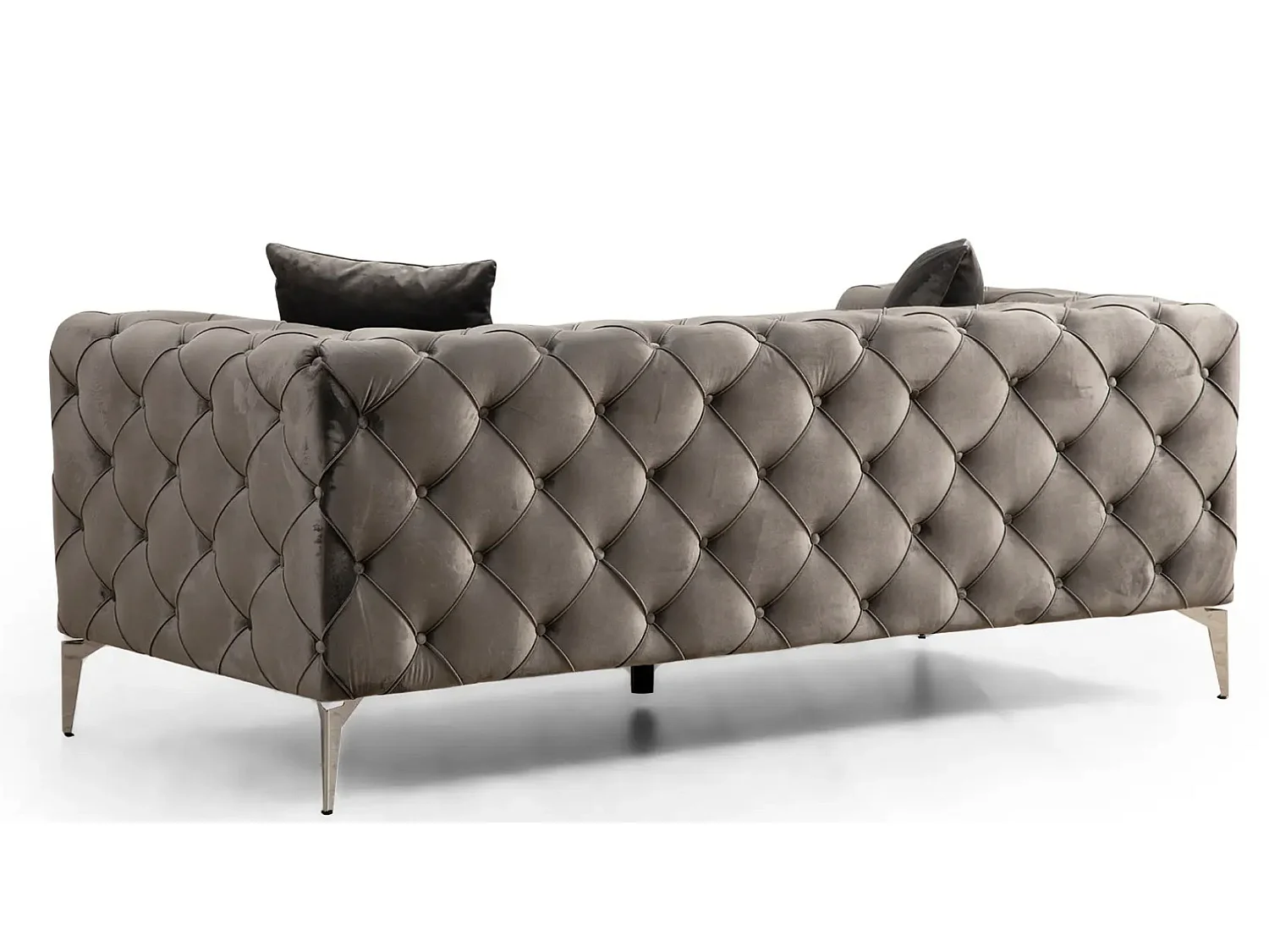 Canapé 2 places capitonné velours gris foncé et pieds chromés Herakles 197cm