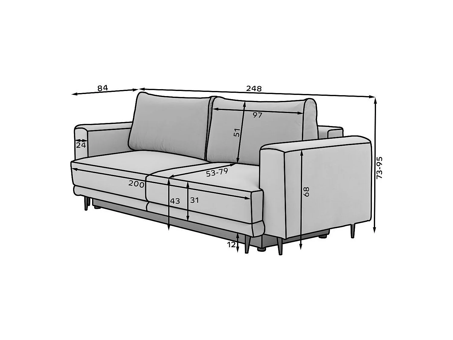 Canapé droit convertible coffre tissu DAVINA - Pieds métal noir-Vert