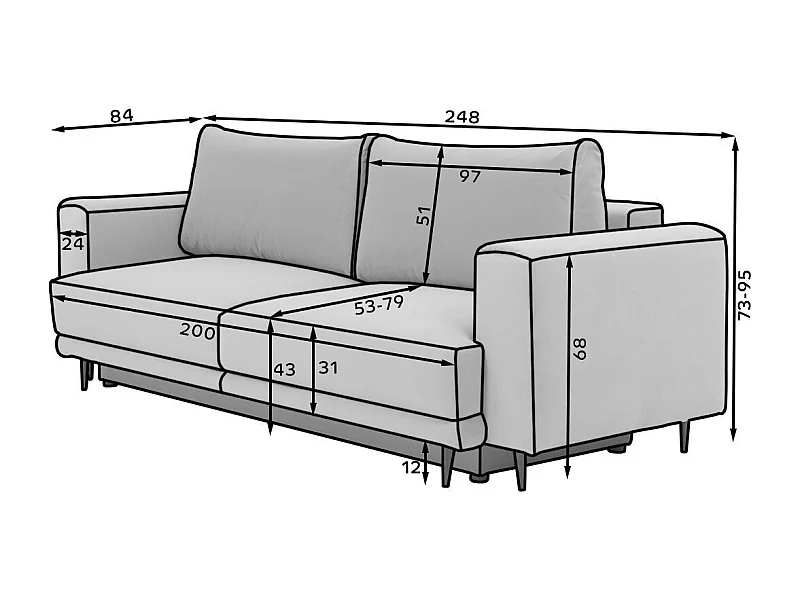 4-zits design slaapbank in groene stof en zwart metalen poten Arkia 260 cm