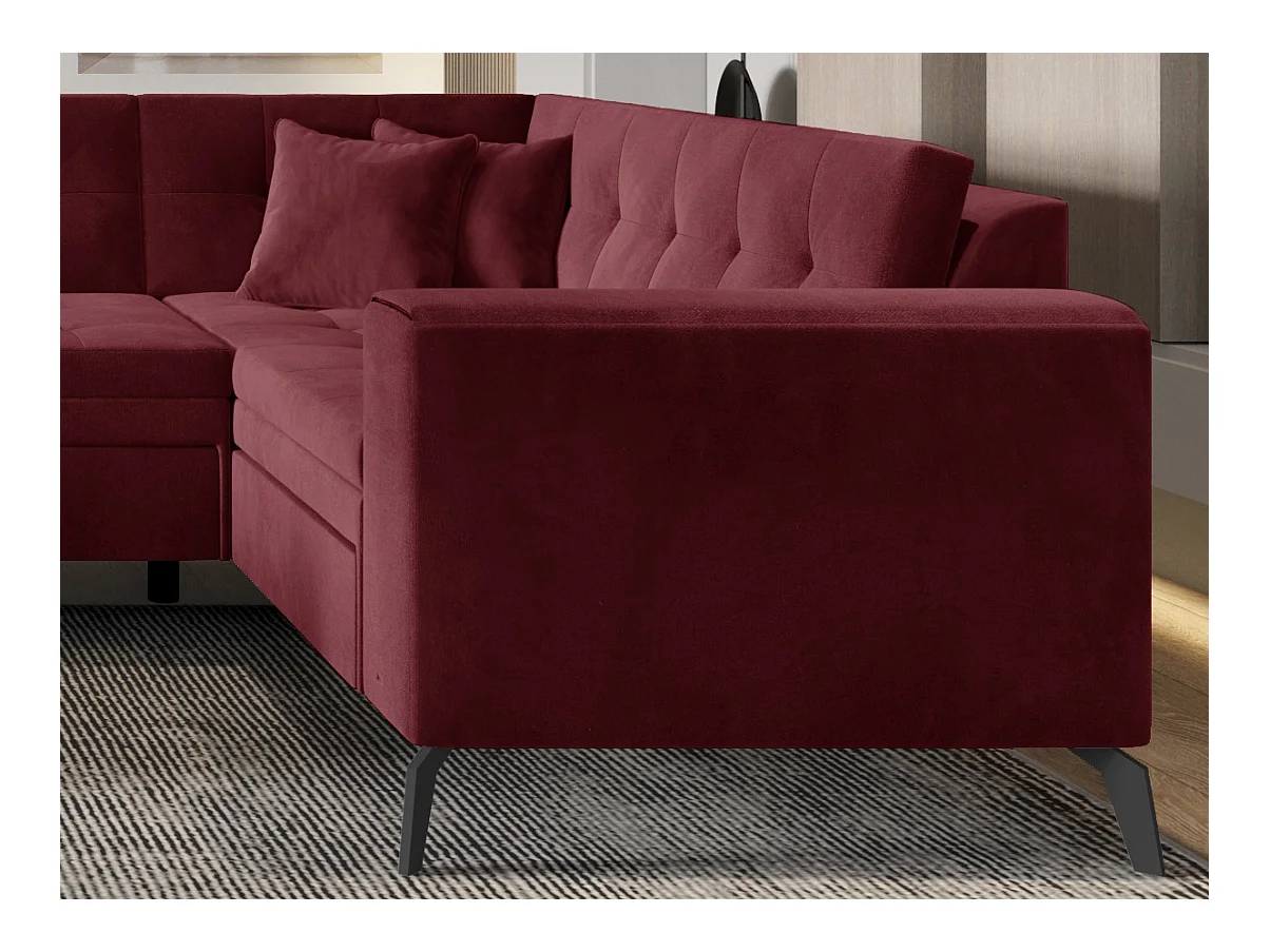 Canapé panoramique convertible gauche tissu bordeaux matelassé Bonty 340cm