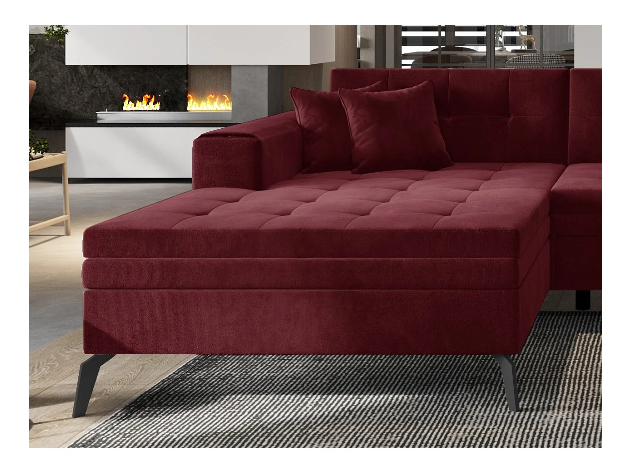 Canapé panoramique convertible gauche tissu bordeaux matelassé Bonty 340cm