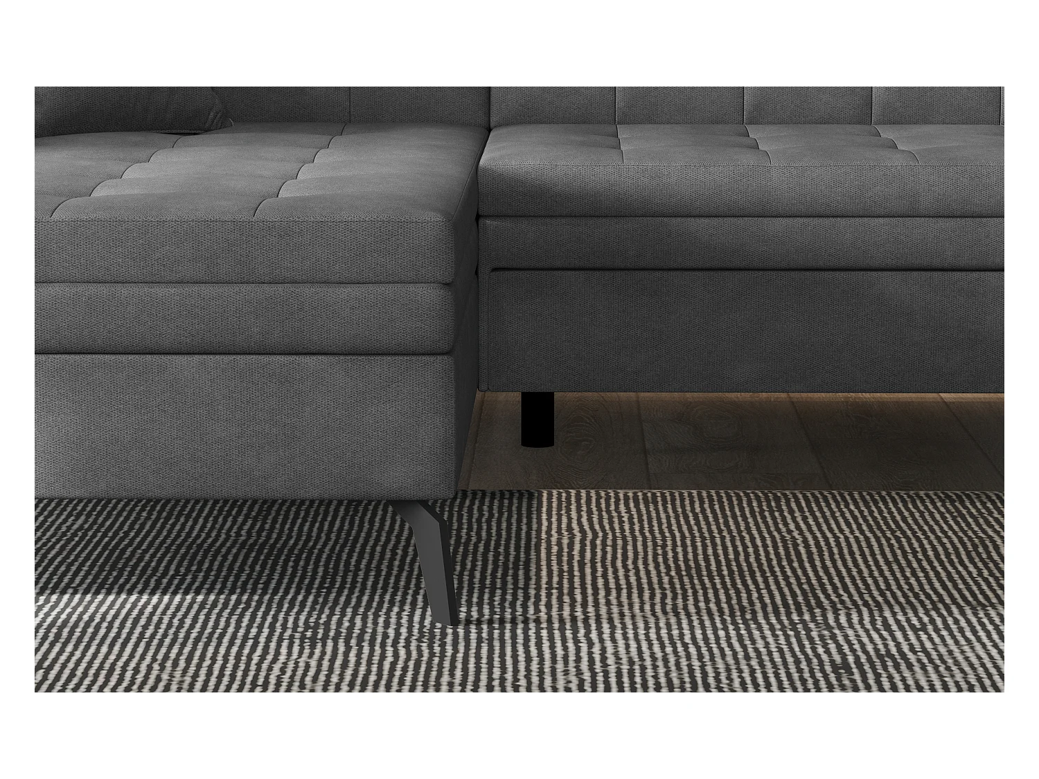 Canapé panoramique convertible gauche tissu bordeaux matelassé Bonty 340cm