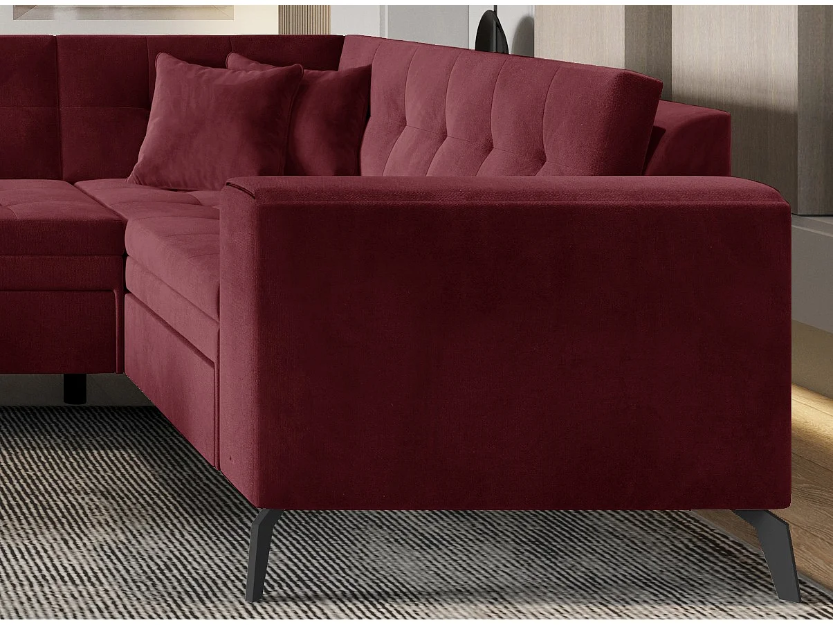Canapé panoramique convertible gauche tissu bordeaux matelassé Bonty 340cm