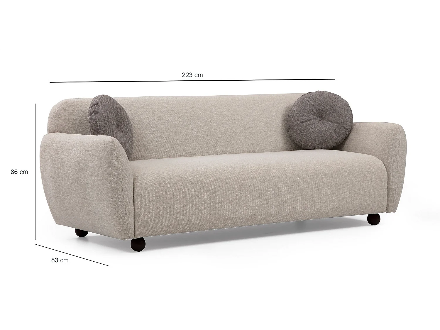 Canapé moderne 3 places tissu beige Kelly 223cm