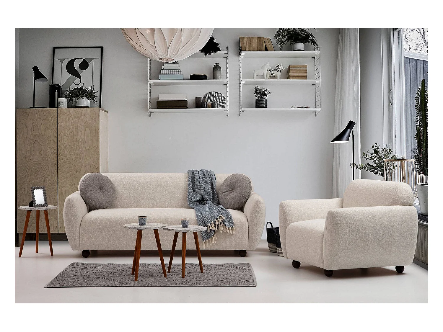 Canapé moderne 3 places tissu beige Kelly 223cm