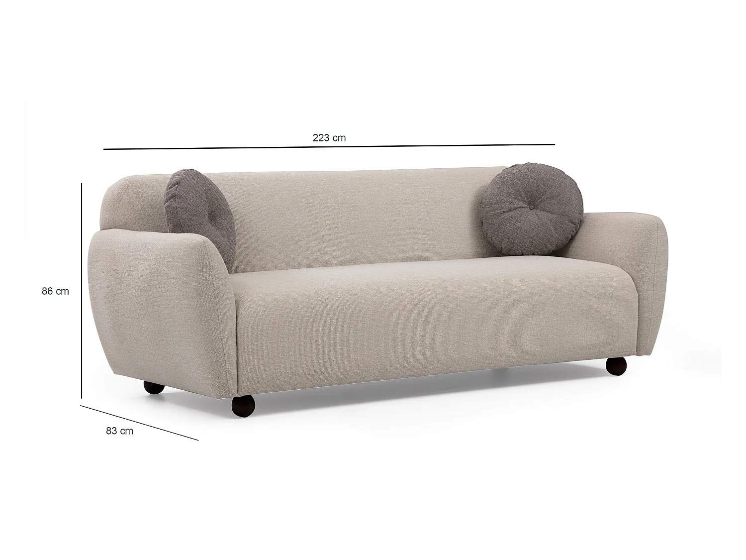 Canapé moderne 3 places tissu beige Kelly 223cm