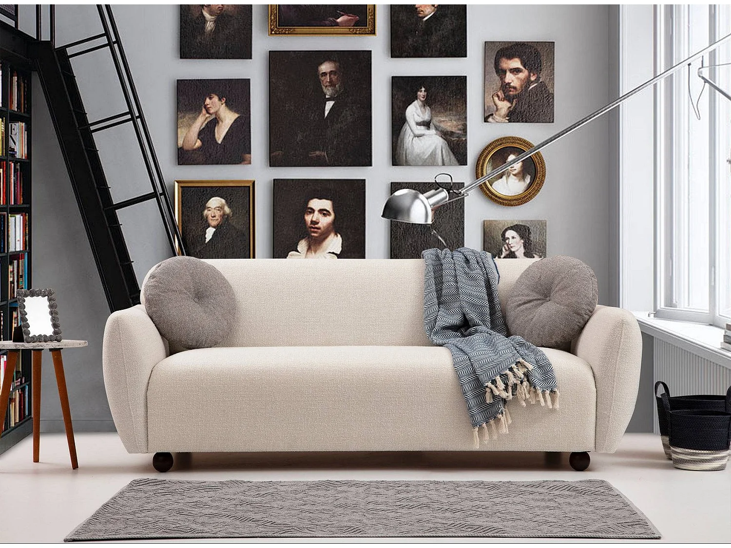 Canapé moderne 3 places tissu beige Kelly 223cm