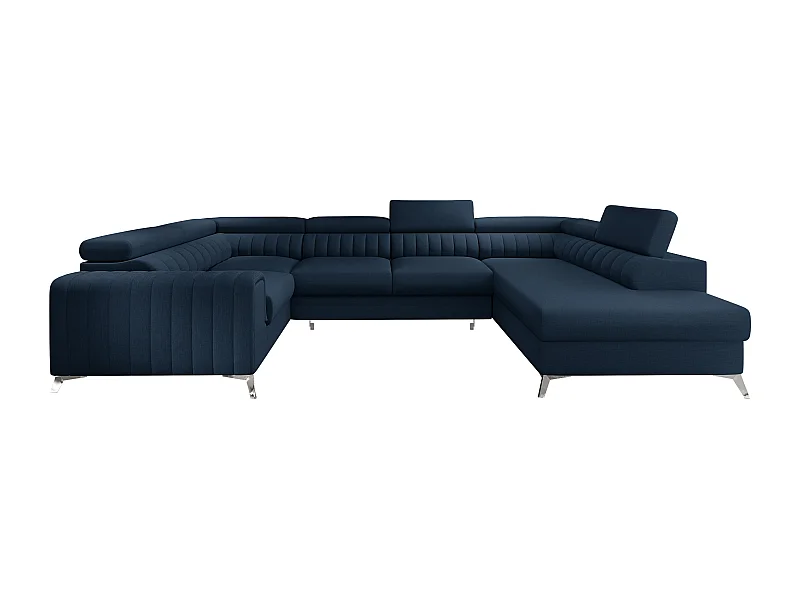 Canapé panoramique convertible tissu bleu marine avec coffre de rangement Louve 340cm-Coffre de rangement à droite