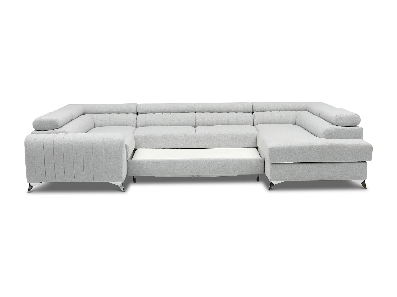 Canapé panoramique convertible tissu bleu marine avec coffre de rangement Louve 340cm-Coffre de rangement à droite