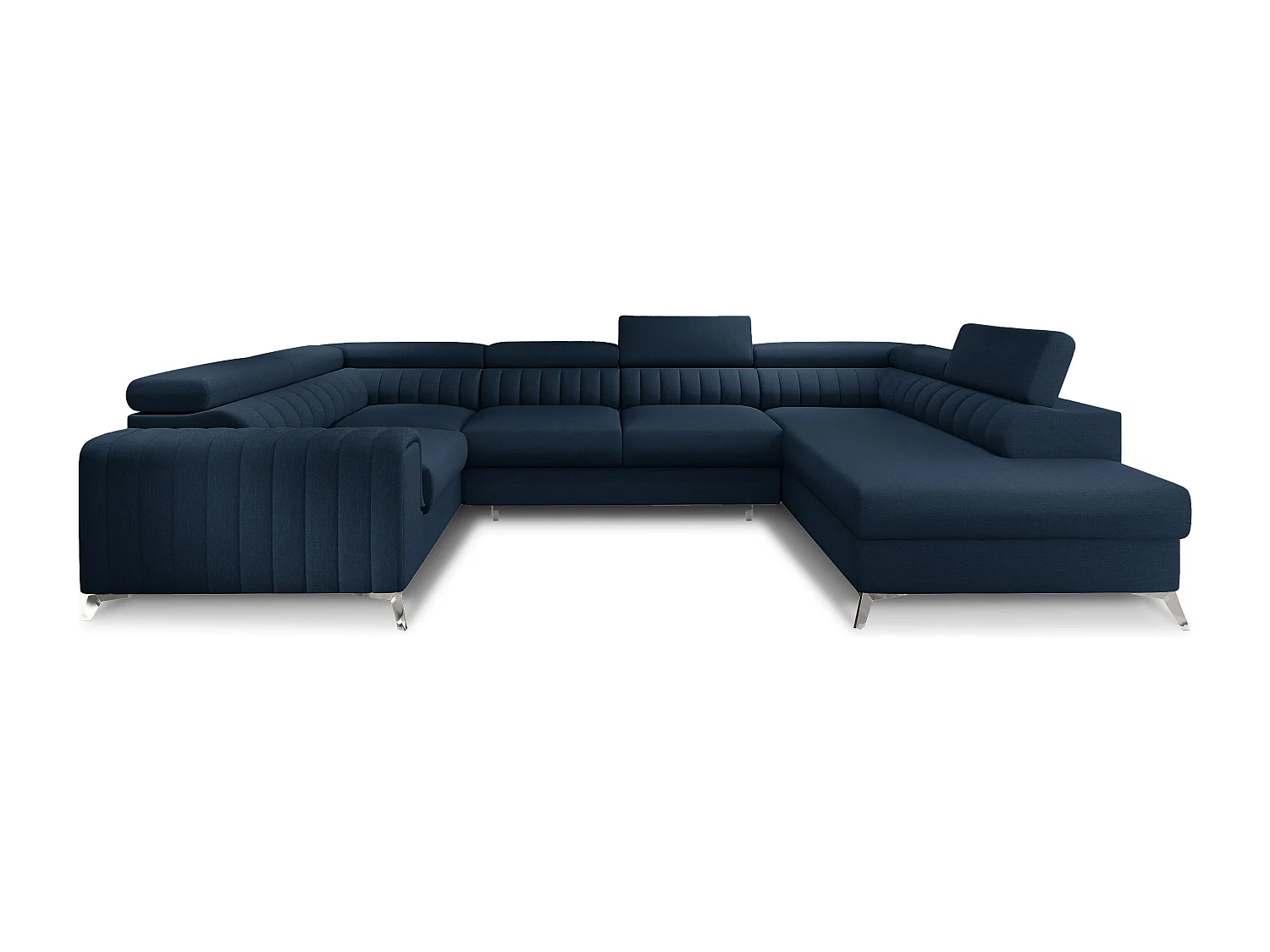 Sofá panorámico convertible de tela LOUVE - Almacenamiento y reposacabezas ajustables-Azul oscuro-Caja Lado derecho