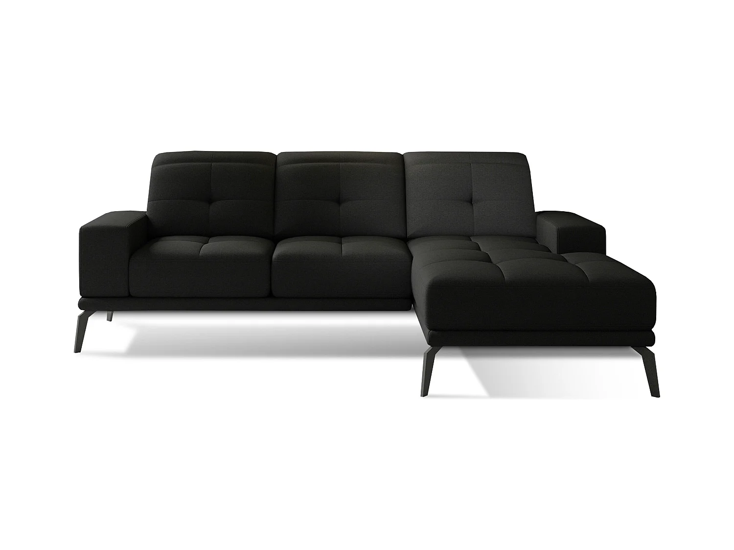 Canapé d'angle droit 5 places tissu noir Torpille 265cm
