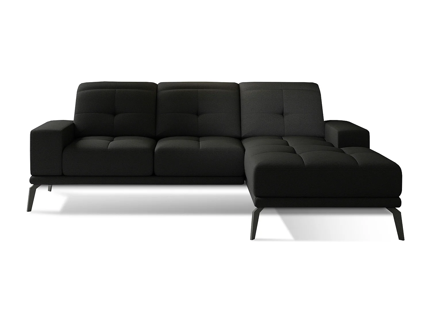 Canapé d'angle droit 5 places tissu noir Torpille 265cm