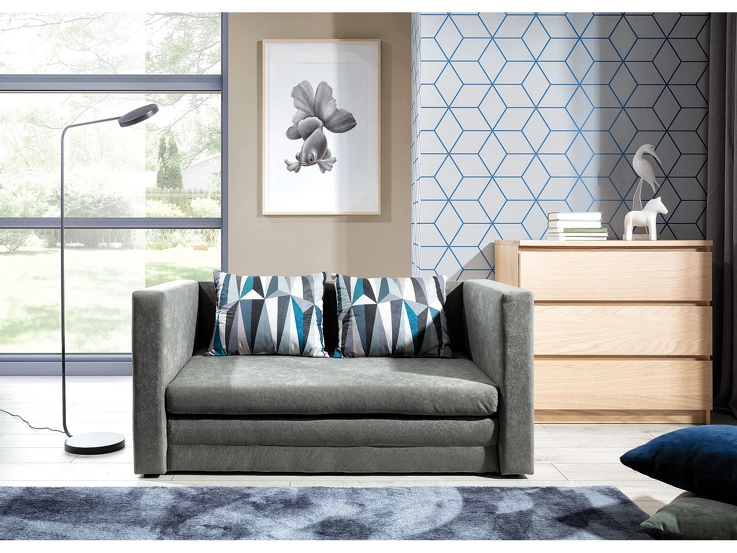 Petit canapé convertible tissu noir Mouva 132cm