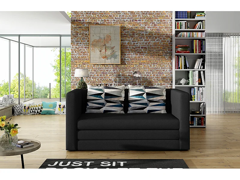 Petit canapé convertible tissu noir Mouva 132cm