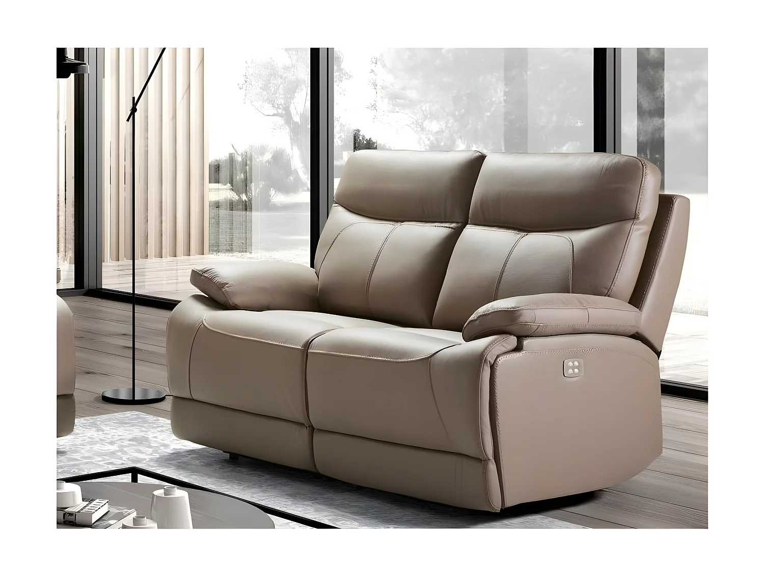 2-zits vaste bank lichtbruin leer Ducka 154 cm