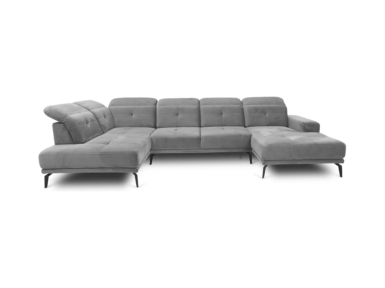 Canapé panoramique moderne tissu gris têtières angle gauche Versus 350cm