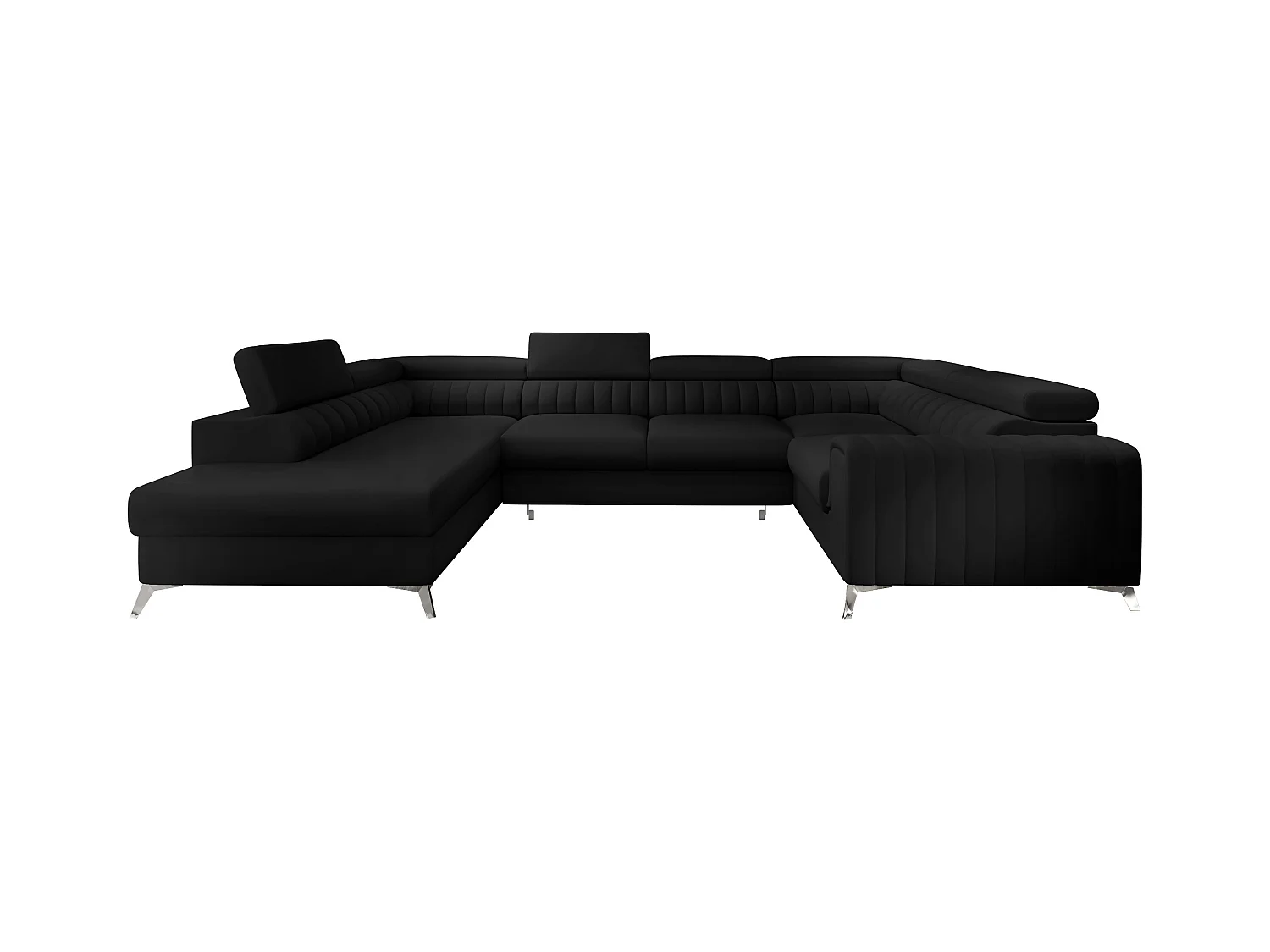 Canapé panoramique convertible simili cuir noir avec coffre de rangement Louve 340cm-Coffre de rangement à gauche