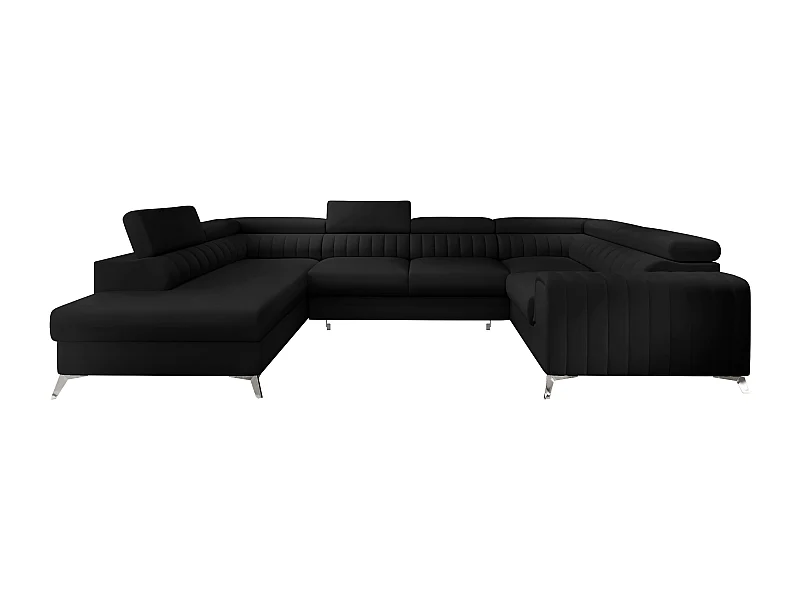 Canapé panoramique convertible simili cuir noir avec coffre de rangement Louve 340cm-Coffre de rangement à gauche