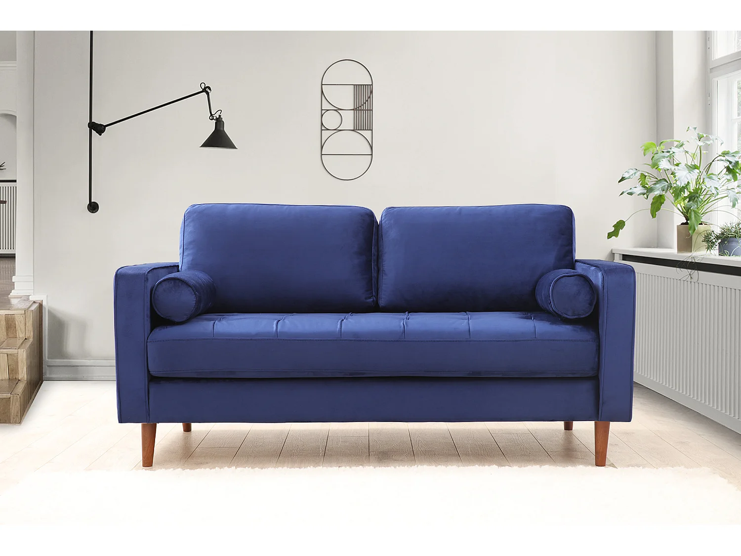 Canapé 2 places velours bleu Romuza 175cm