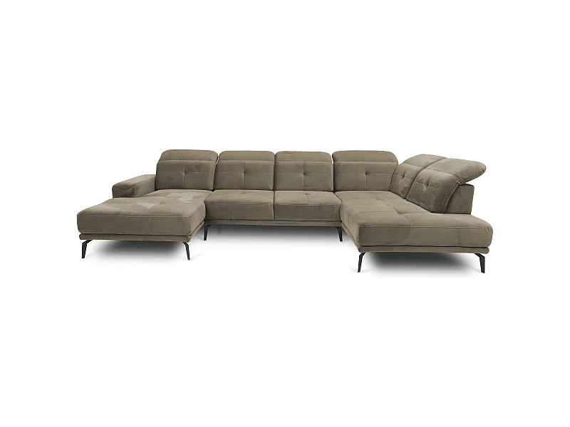 Canapé panoramique moderne tissu beige foncé têtières angle droit Versus 350cm