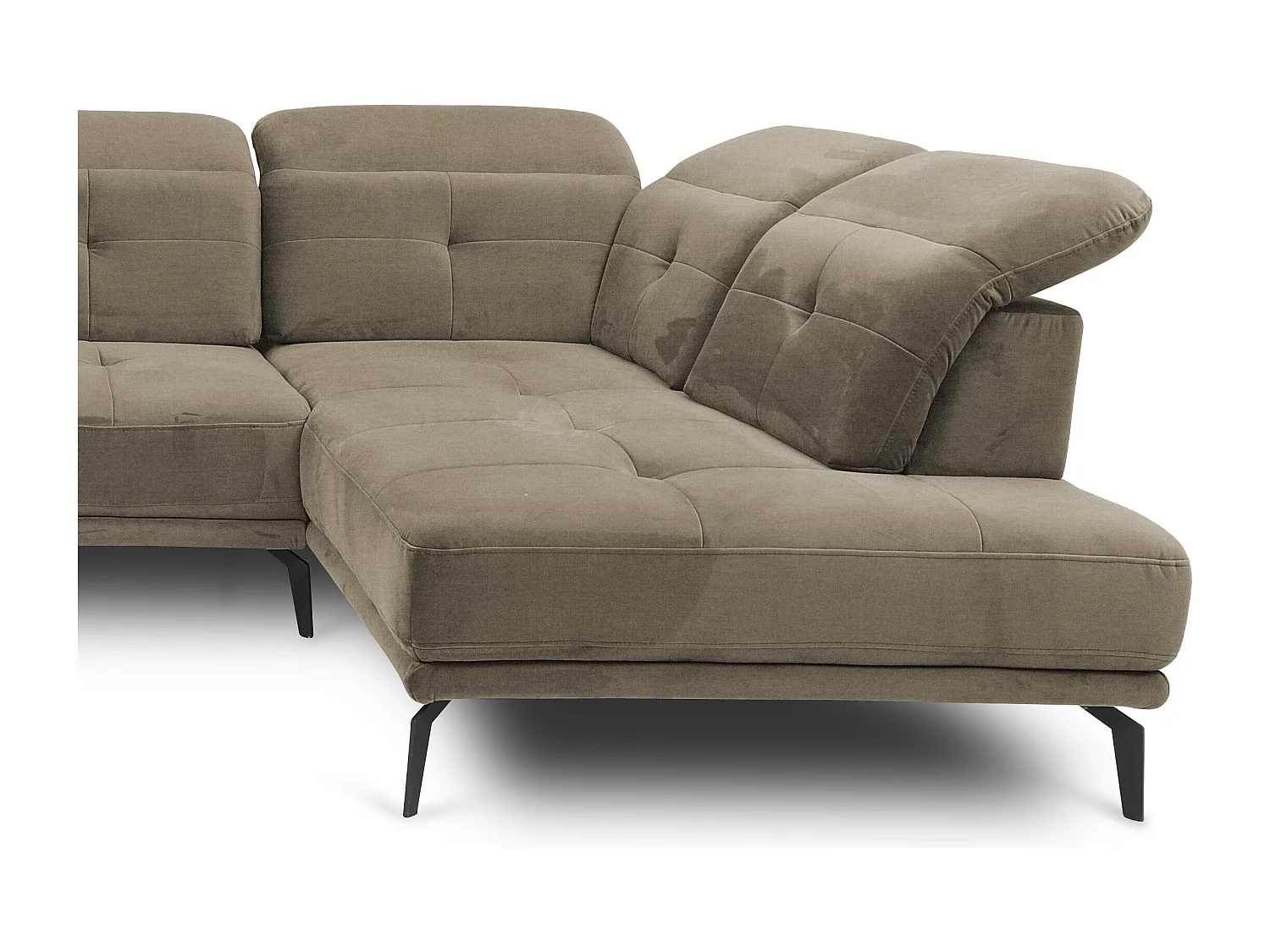 Canapé panoramique moderne tissu beige foncé têtières angle droit Versus 350cm