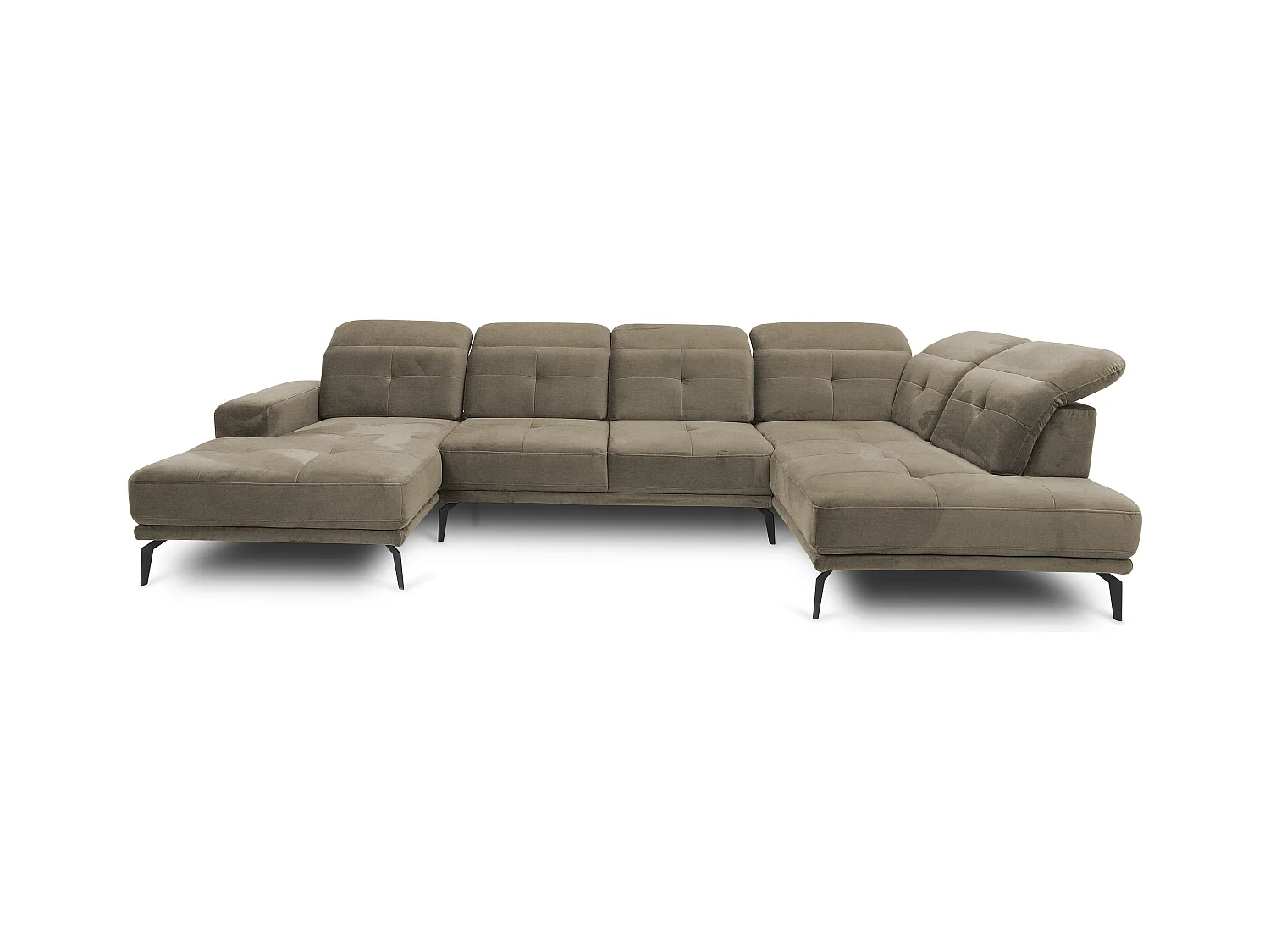 Moderne panoramische bank donkerbeige stof rechte hoek hoofdsteunen Versus 350 cm