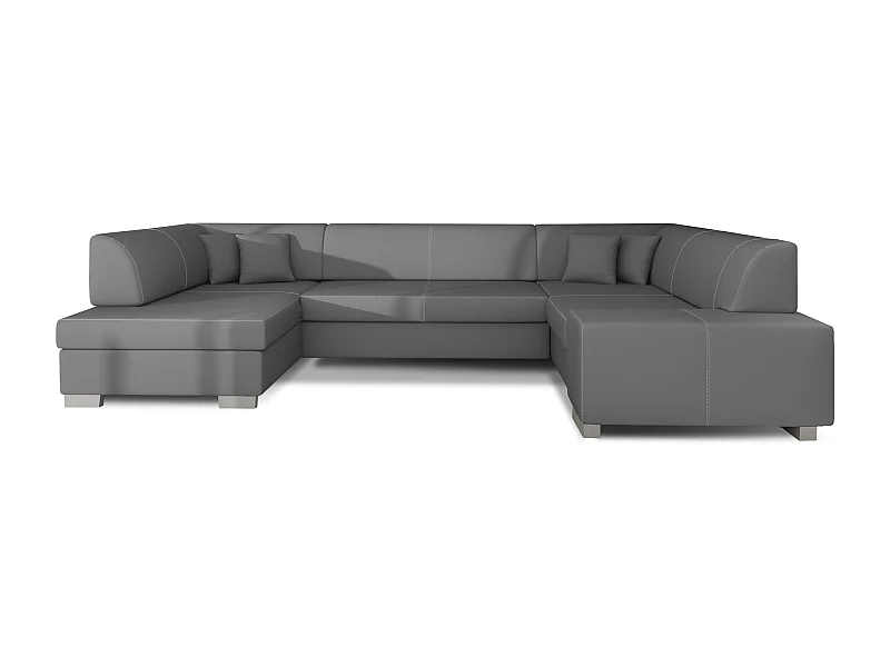 Canapé convertible panoramique simili cuir gris avec coffre de rangement Houston 320cm-Coffre de rangement à gauche