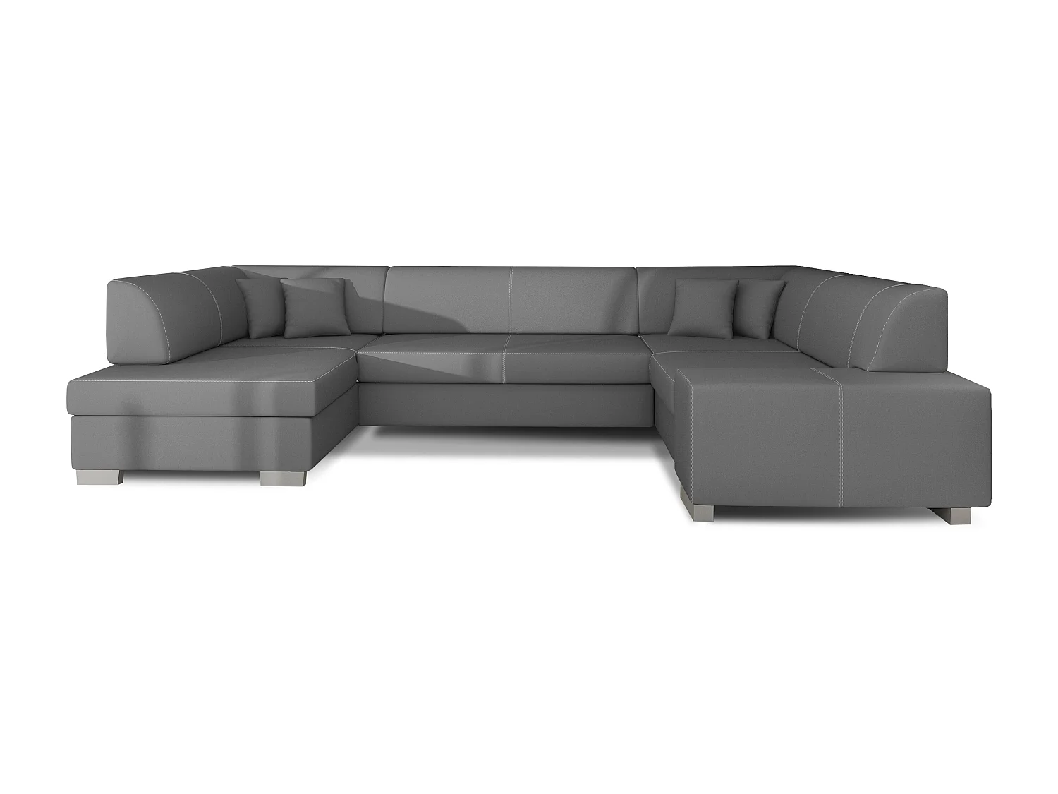 Canapé convertible panoramique simili cuir gris avec coffre de rangement Houston 320cm-Coffre de rangement à gauche