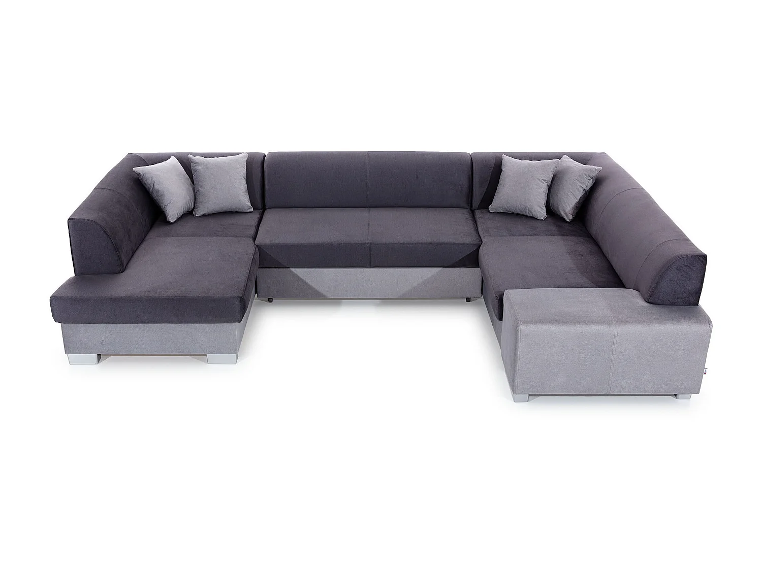 Canapé convertible panoramique simili cuir gris avec coffre de rangement Houston 320cm-Coffre de rangement à gauche