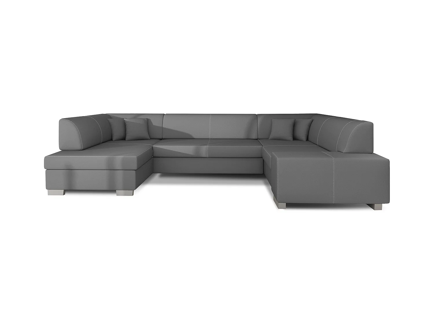 Canapé convertible panoramique simili cuir gris avec coffre de rangement Houston 320cm-Coffre de rangement à gauche