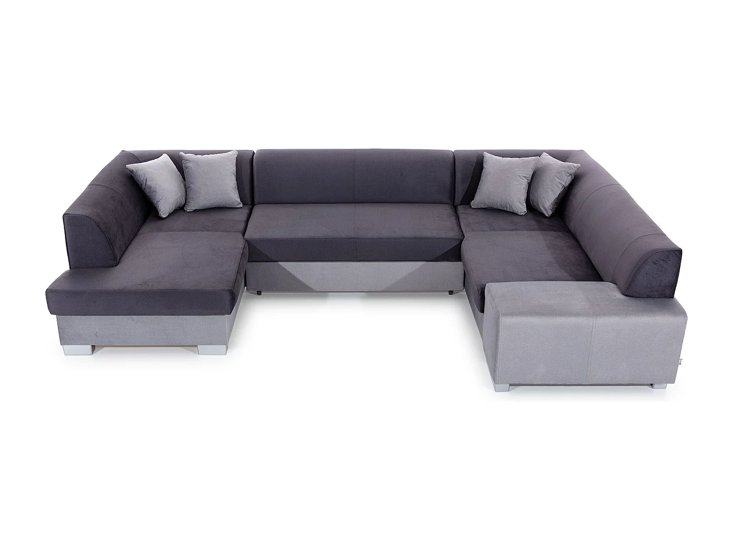 Grijze kunstleren panoramische slaapbank met opbergdoos Houston 320 cm-Opslagruimte naar links