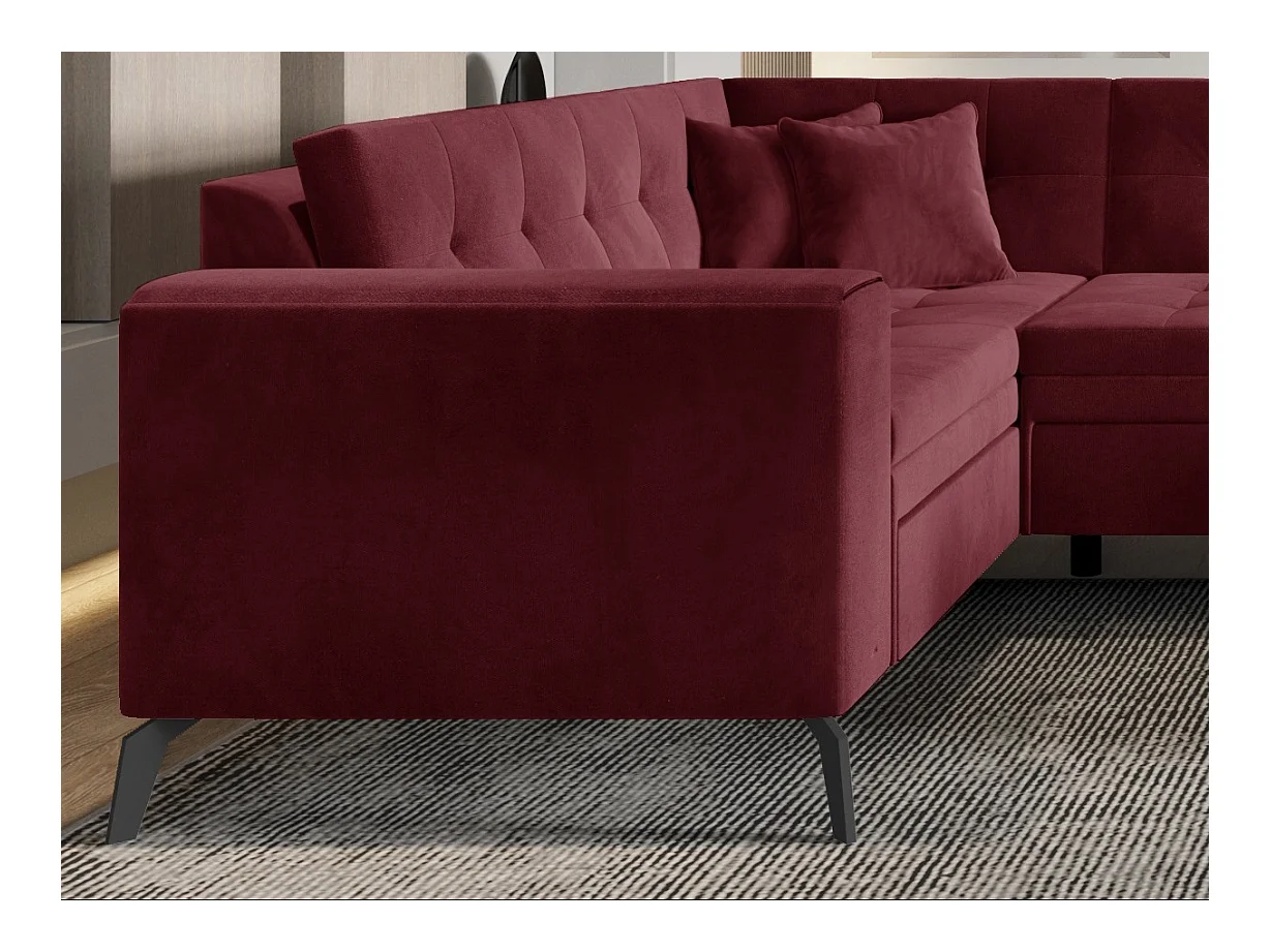 Canapé panoramique convertible droit tissu bordeaux matelassé Bonty 340cm