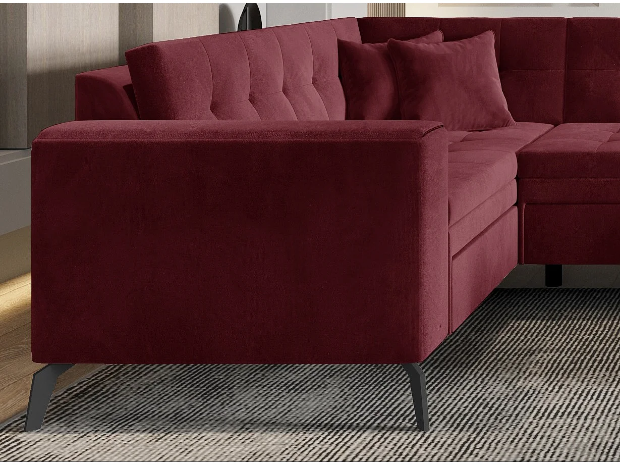 Canapé panoramique convertible droit tissu bordeaux matelassé Bonty 340cm