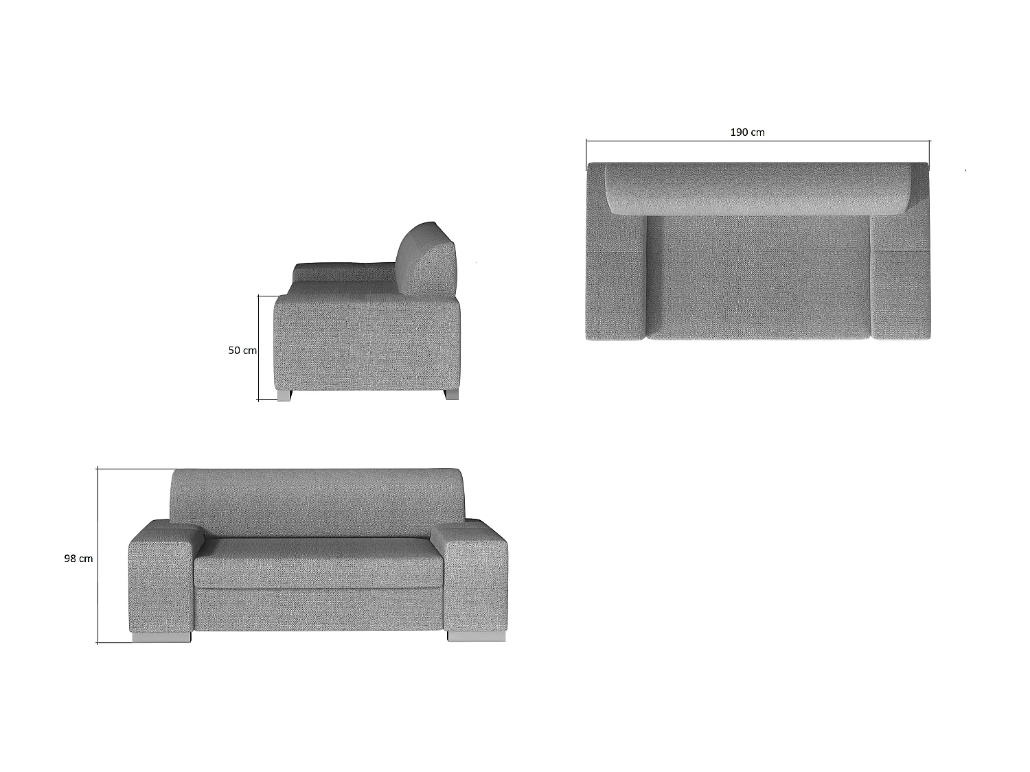Canapé minimaliste 2-3 places simili cuir noir Plazo 190cm